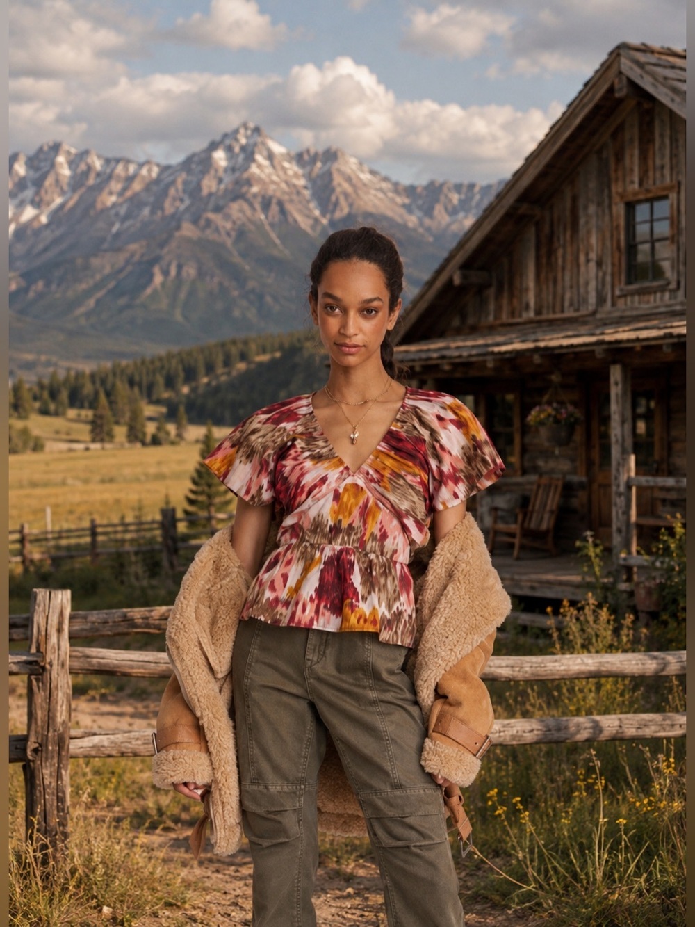 Anthropologie NWT Love The Label Painterly Open-Back Blouse Size M.